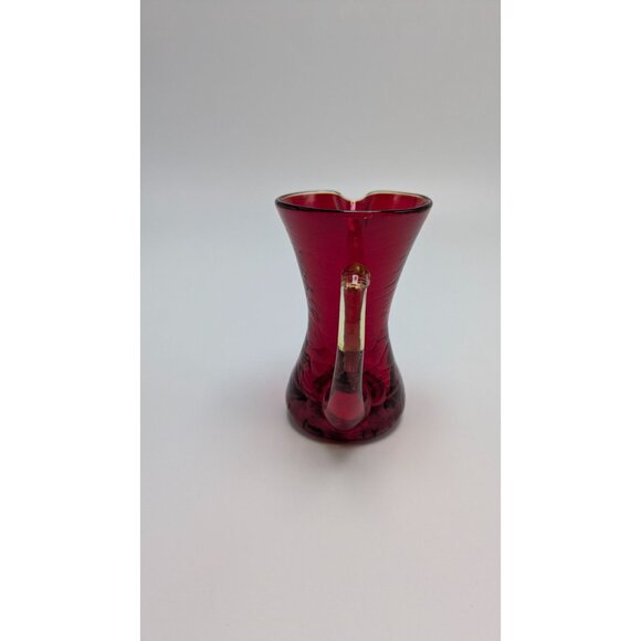 Vintage Blanko Ruby Red Crackle Glass Creamer Amber Yellow Handle - Picture 2 of 7